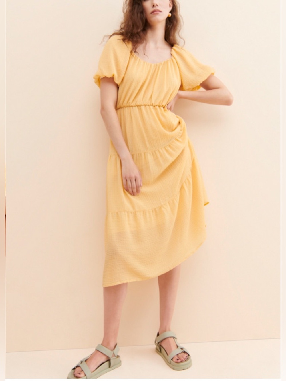 ASTR the Label Tiered Short Sleeve Dress Yellow